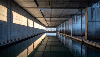 Obraz premium Water Treatment Basin With Dividing Walls and Cold Reflected Light