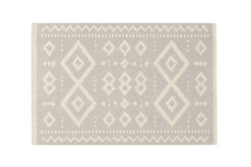 Gray ivory bohemian rug with geometric diamond pattern