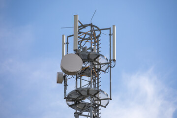 Cell phone tower. Telecommunications transmitter. Electromagnetic radiation. Wireless. Signal. Telecommunication.