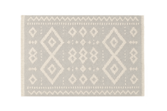 Gray ivory bohemian rug with geometric diamond pattern