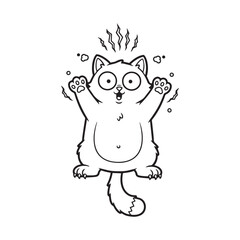 Energetic and Surprised Cartoon Cat - Playful Feline with Wide Eyes and Paws Up for Kids' Animal Coloring Pages and Fun Illustrations