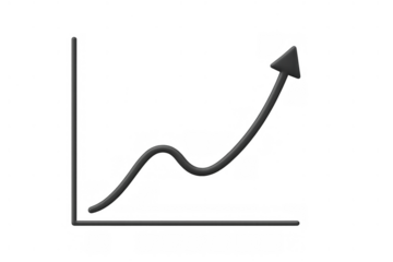 Business growth chart with increasing arrow showing financial success and market progress on a transparent background