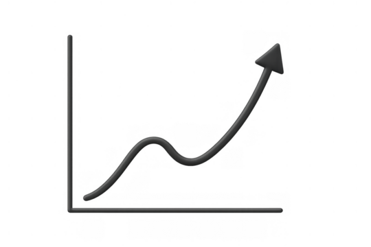 Business growth chart with increasing arrow showing financial success and market progress on a transparent background