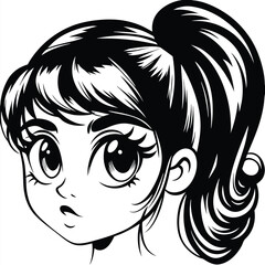 Anime girl portrait with big eyes and ponytail displays monochrome manga style perfectly