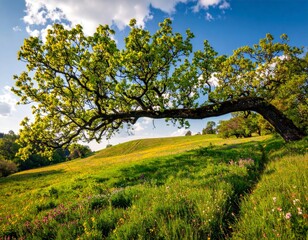 Fototapeta premium spring landscape, the oak branch of nature