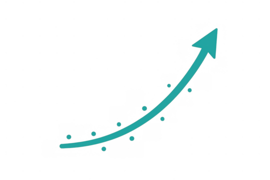 Growth arrow graphic illustrating increasing business success, market shares, financial charts, and upward trend