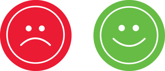 Red sad face and green happy face icons signal opposite emotions clearly