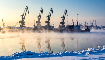 Obraz premium Arctic Shipyard Dry Dock With Ice and Low-Angle Blue Light
