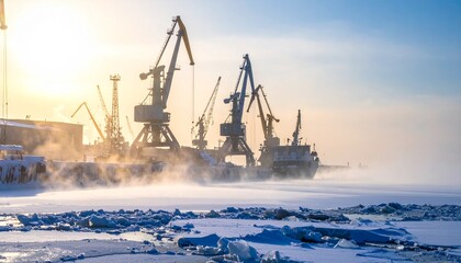 Obraz premium Arctic Shipyard Dry Dock With Ice and Low-Angle Blue Light
