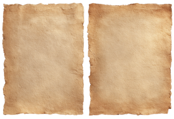 Two antique, light beige parchment-like pages, open as a book.  Edges show signs of age and wear
