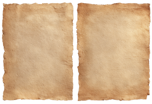 Two antique, light beige parchment-like pages, open as a book.  Edges show signs of age and wear