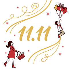 Singles’ Day Minimal Banner 11.11 vector