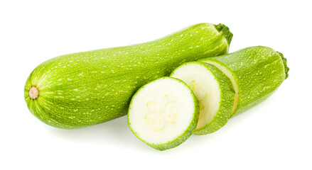 Green zucchini isolated on white background.