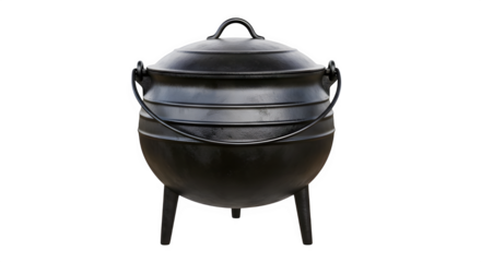 Traditional cast iron pot with lid isolated on transparent background