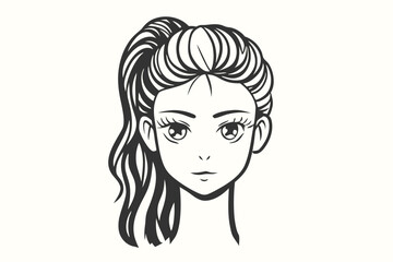 Black and white anime styled girl portrait features striking eyes and ponytail hair
