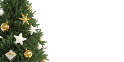 Close up christmas tree with red ribbon on white
