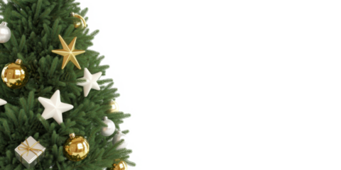 Close up christmas tree with red ribbon on white
