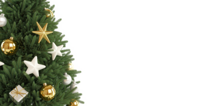 Close up christmas tree with red ribbon on white
