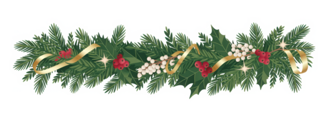 Seamless decorative christmas border with coniferous branches and garlands of christmas lights and ornaments
