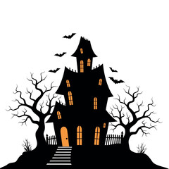 Spooky haunted house silhouette vector illustration for Halloween