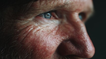 Fototapeta premium Close-up of elderly caucasian male face with detailed wrinkles and blue eyes