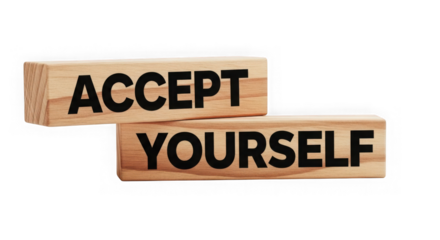 Wooden blocks spell out accept yourself message