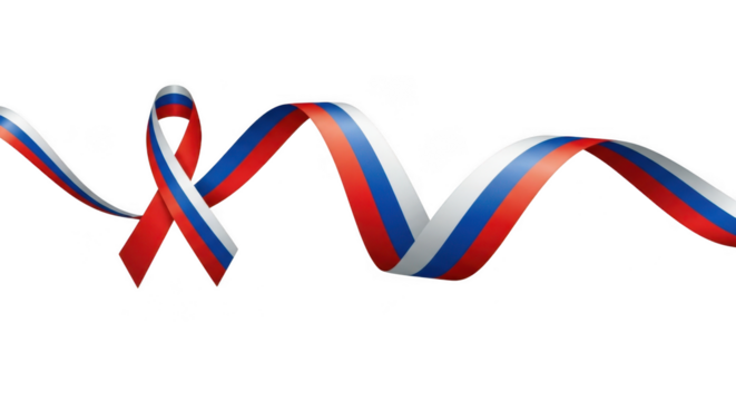 Russian flag ribbon in a loop isolated on transparent background