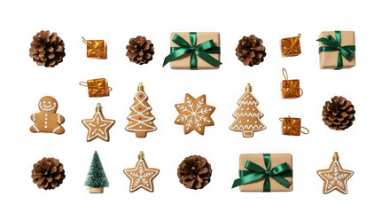 Festive christmas decorations and gifts arranged on a black background