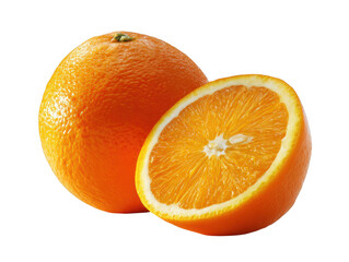 Whole orange and half orange isolated on transparent background