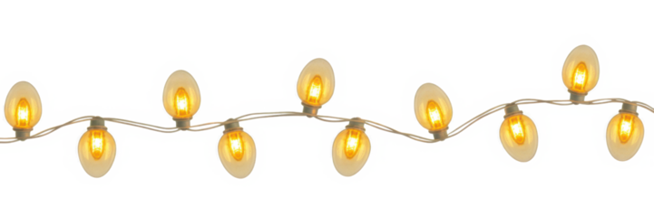 Peach christmas glowing garland. Christmas lights. Colorful Christmas garland. The light bulbs on the wires are insulated. PNG.
