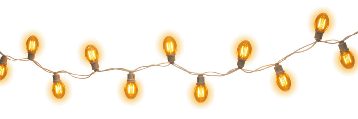 Peach christmas glowing garland. Christmas lights. Colorful Christmas garland. The light bulbs on the wires are insulated. PNG.