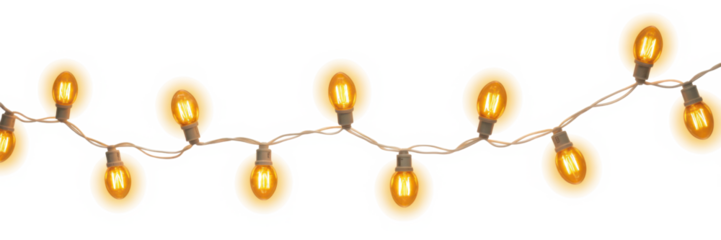 Peach christmas glowing garland. Christmas lights. Colorful Christmas garland. The light bulbs on the wires are insulated. PNG.
