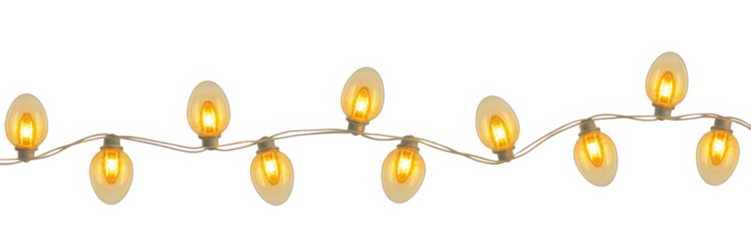 Peach christmas glowing garland. Christmas lights. Colorful Christmas garland. The light bulbs on the wires are insulated. PNG.
 - Powered by Adobe