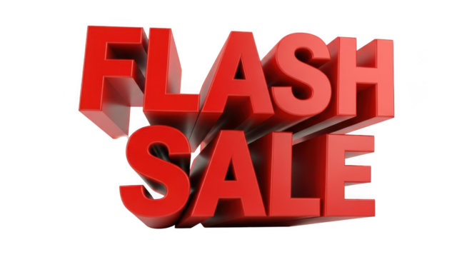 3d red text flash sale isolated on transparent background