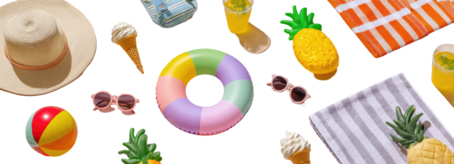 Colorful summer vacation items