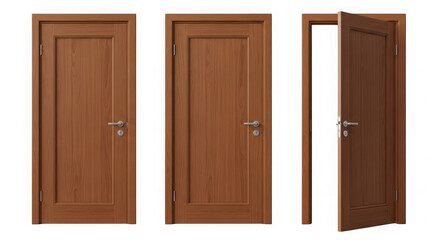 Three wooden doors showing different openness levels