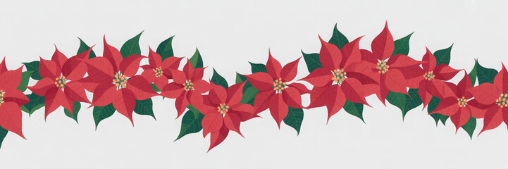 Christmas poinsettia red flowers in a floral garland isolated on white or transparent background
