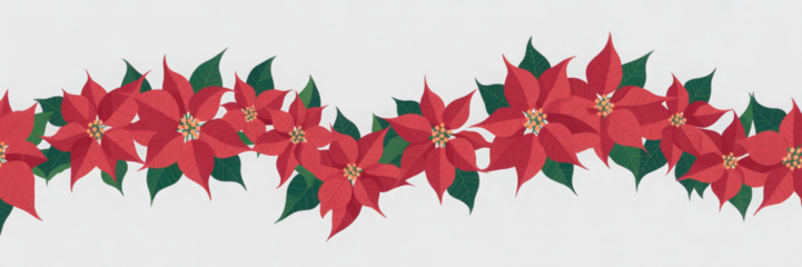 Christmas poinsettia red flowers in a floral garland isolated on white or transparent background
