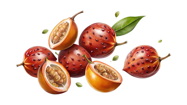 Fresh and vibrant granadilla fruits against a clean dark background presentation