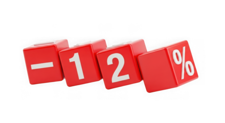 Red blocks displaying a twelve percent discount on a black background
