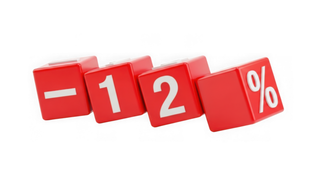 Red blocks displaying a twelve percent discount on a black background