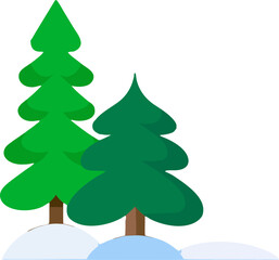 Flat Vector Christmas Trees with Snow on Transparent Background