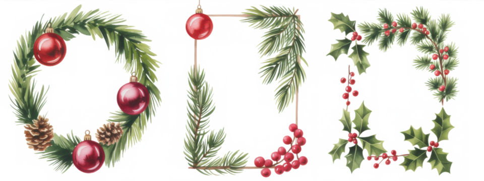 christmas border picture frame boughs greenery firs
