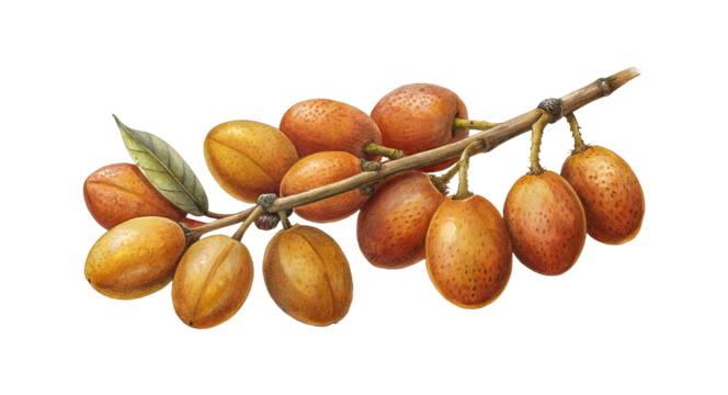 Artistic Watercolor Illustration Depicting a Branch of Vibrant Elaeagnus Fruits on Black