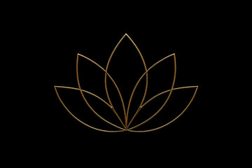 Elegant golden outline of a lotus flower with subtle sparkle on a deep black background symbolizing purity and enlightenment