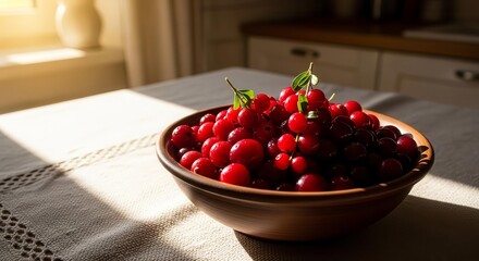 Freshly Harvested Cranberries in a Rustic Bowl: A Culinary and Aesthetic Delight