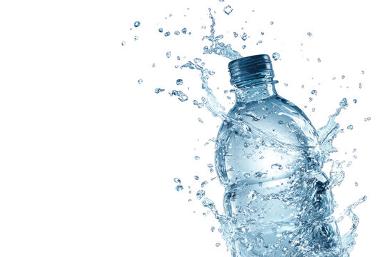 Plastic water bottle exploding with water splashes