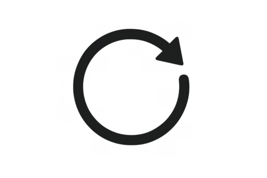 Resfresh icon featuring an arrow forming a circle, indicating reload or undo action. Transparent background