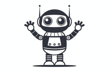 Cute line art robot character is standing with a friendly smile on its face