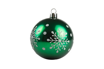 Green christmas ball with snowflake isolated on transparent background for decoration